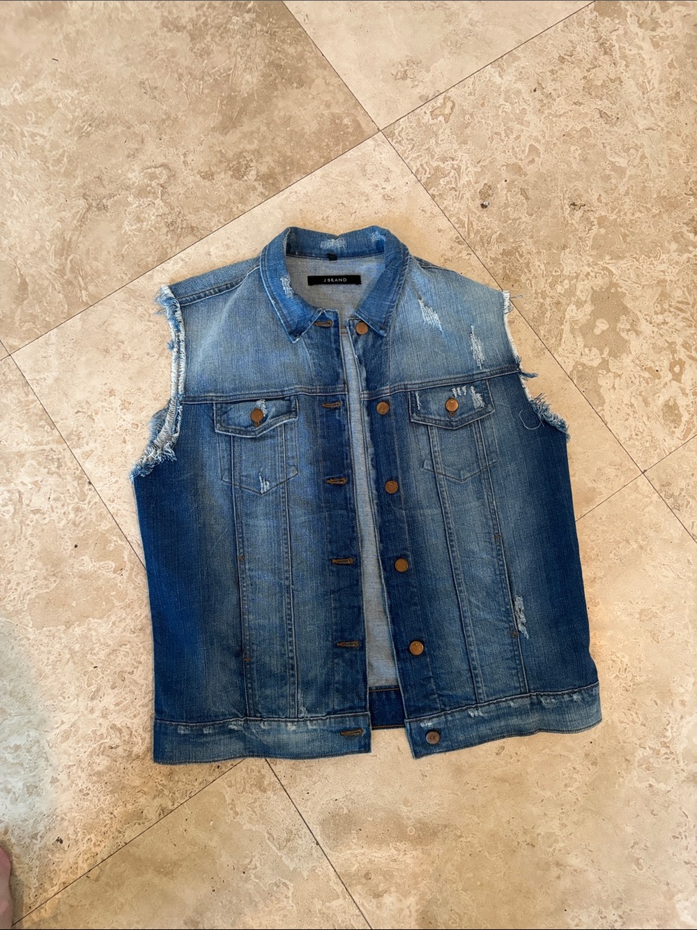 J Brand Sleeveless Distressed Denim Vest - Blue Wash